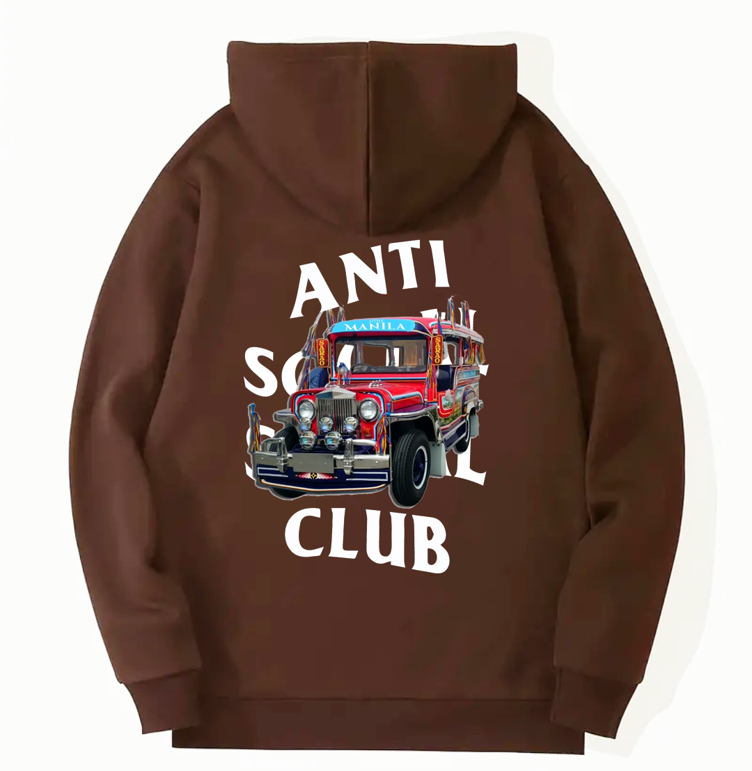 Jeepney design, Coffee Hoodie with Kangaroo Pocket.